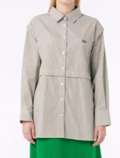 タグ付き　ラコステ　4WAY　デザインロングシャツ　ブラウス　ストライプ