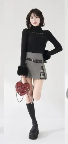 チェックドッキングミニスカート/BLK