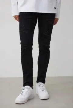 アズール バイ マウジー ダメージジーンズ スキニー デニム ブラック XL