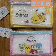 ポケモン クリアフラットポーチ 2種セット （ピカチュウ、集合）　ペンケース