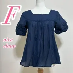 nice claup ナイスクラップ ネイビー 半袖ブラウス F レース