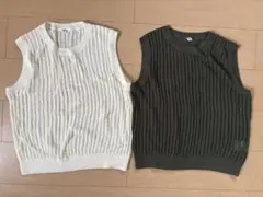 ノースリーブニット 2点セット ホワイト・オリーブ