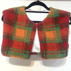 【美品】綾津工房　チェック柄モコモコつけ襟　フリース