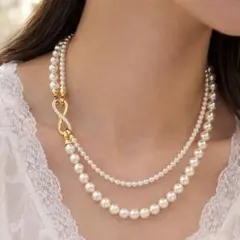 パール ２連 ネックレス 冠婚葬祭 フォーマル ホワイト華やか綺麗め