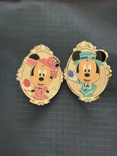 TDR ミッキー・ミニー ピンバッジ 2個セット　訳あり
