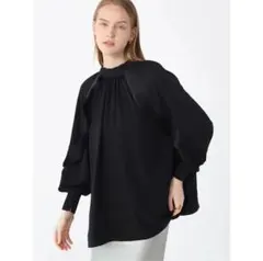 aga バックリボンプリーツフリルブラウス （ブラック）