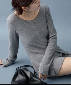 起毛リブボタンカーディガン　グレー
