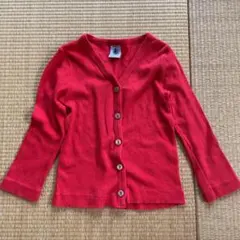 プチバトー 長袖コットンカーディガン 赤 朱色 80 86 90
