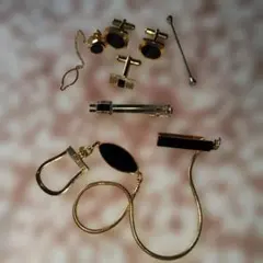 【昭和レトロ】カフスボタンとタイバー5点セット