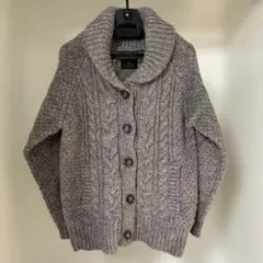 未使用　グレー ケーブルニット カーディガン　ローケージウールニット　M