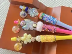 36 カスタムボールペン　3本セット　ハンドメイド　ガラスドームチャーム付き