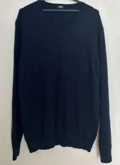 美品 ユニクロ カシミヤ100% Vネック ニット 紺　XL