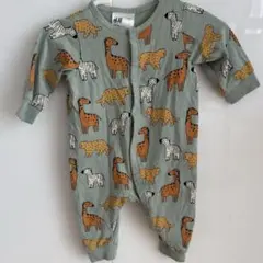 H&M ベビー ロンパース カバーオール 動物柄 グリーン 1-2M 60-70