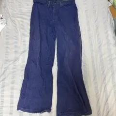 フレアデニムパンツ 濃い青 フリンジ仕上げ