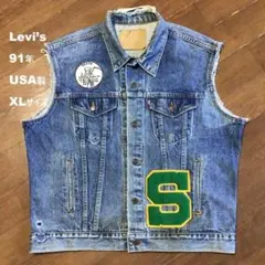 ◇91年USA製リーバイス カットオフデニム 身幅64cm ワッペン付き