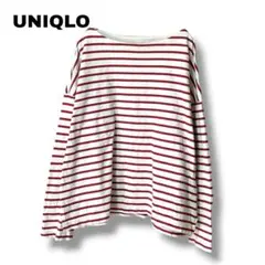 유니클로 M 사이즈 테두리 T셔츠 긴팔 레드 박스 실루엣