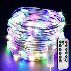 イルミネーションライト USB リモコン付 防水 100球 10m カラフル