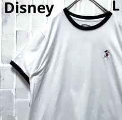 ディズニー ミッキーマウス リンガーネック Tシャツ 半袖 サイズL ホワイト