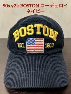 90s y2k BOSTON コーデュロイ vintage キャップ ネイビー