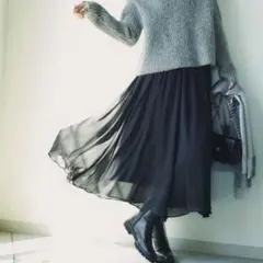 23区 洗えるクレープシフォンフレアスカート 44 黒