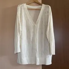 アイボリー メッシュ編み Vネックカーディガン