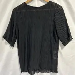 AUNT MARIE’S 黒シフォンプリーツ半袖ブラウス 美品のサムネイル