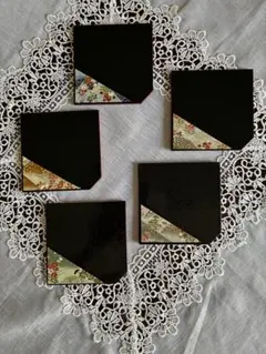 和風　漆器　平角皿　コースター　菓子皿　ティータイム　5枚　リバーシブル