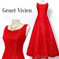 ジュネビビアン 高級 ロングドレス 演奏会 花柄 フラワーレース 光沢 赤