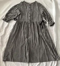 ギンガムチェック コットンリネン　ロングワンピース　サマンサモスモス　ギャザー