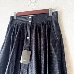 【新品】NIMES 綿100% ドット柄ギャザーロングスカート　ネイビー　日本製のサムネイル