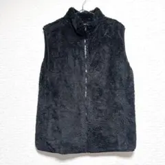 【極暖】ボアフリース ベスト ジップアップ M 黒 シャギー ふわふわ 古着