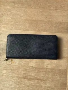 ランバンオンブルー　長財布L字ファスナー 濃いネイビー迷彩レザー