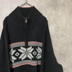 00s エディーバウアー　ハーフジップ　柄ニット　コットン　メンズ　L 古着
