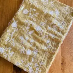 【新品・未開封】花柄 ストール スカーフ イエロー 刺繍 フリンジ タッセル