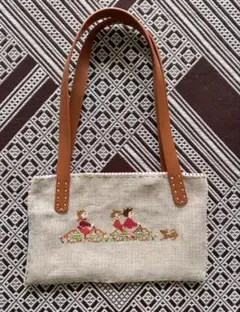 手刺繍手縫いのリバーシブルな小さなハンド&ショルダーバッグ　初夏の日差しへGO！