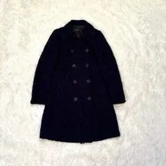 【デザインコート】EPOCA エポカ　総刺繍　ロゴボタン　ロングコート　Ｓ　紺のサムネイル