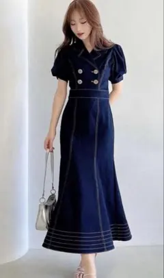 RESEXXY 濃紺デニムマーメイドワンピース パフ袖　F