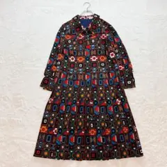 ロングワンピース【F】黒×赤 幾何学模様 ストレッチ 派手可愛い ヴィンテージのサムネイル