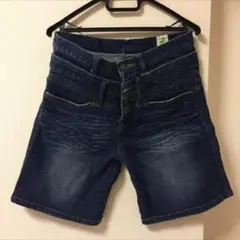 ダブルウエスト デニムハーフパンツ