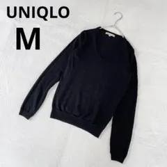 UNIQLO ユニクロ Vネック メリノウール 長袖 ニット 無地 ブラック M