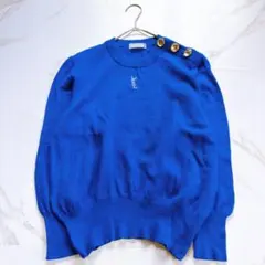 極美品✨イヴサンローラン 金ボタン ニット 長袖 ブルー M アンゴラ