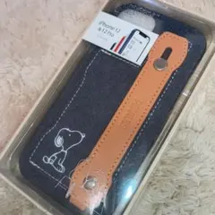 新品iPhone12pro/12専用スヌーピーデニム背面ケースレザー