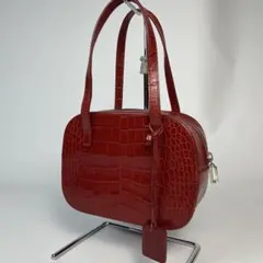 ラルフローレン　ハンドバッグ　レザー　クロコ型押し　ボルドー