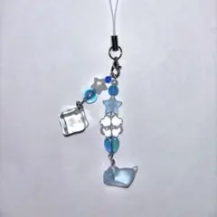 ハンドメイド あざらし 氷 青 水色 ビーズ ストラップ y2k 天使界隈