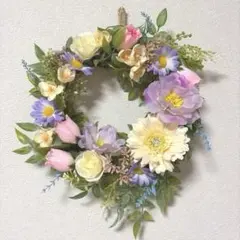 ✳️フラワーリース✳️purple❤️32㎝☆玄関リース☆フラワーアレンジ