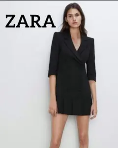 ZARA プリーツ入りブレザー風ワンピース S ブラック