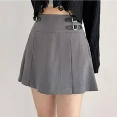 Heather サイドベルト付きプリーツミニスカート M ヘザー グレー