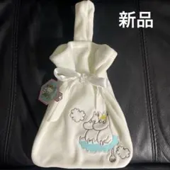 新品　ムーミン　フローレン　ふわふわ巾着　ホワイト　ベルベット風　ポーチ　バッグ