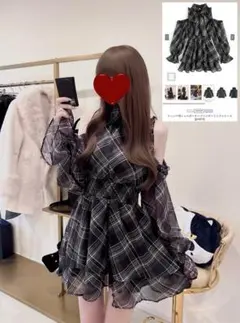 【新品即発送】GRLチェック柄ショルダーオープンリボンミニワンピース[pm810