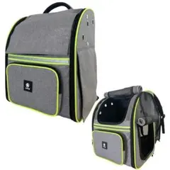 06*拡張型 ペットキャリー リュック 犬 猫 避難用 ハウス グレー×イエロー